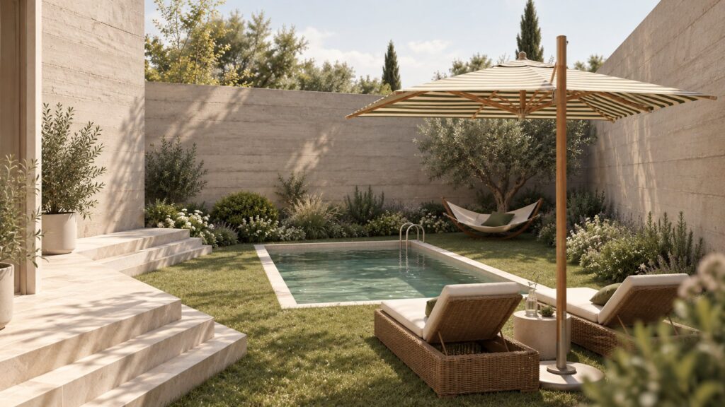 Exterior con piscina